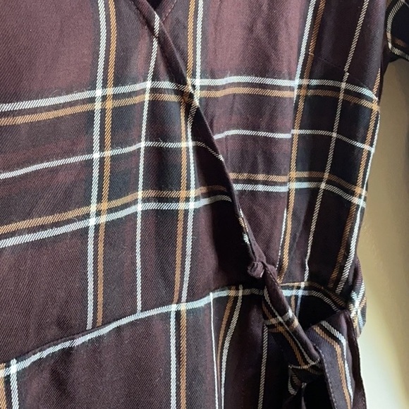 NWT (0) (6) Sanctuary cloth brown plaid faux wrap side tie button long sleeves - Picture 11 of 13